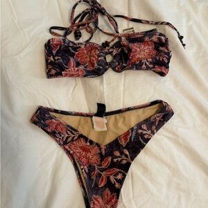 MINKPINK Floral Velvet Bikini - Purple and Red